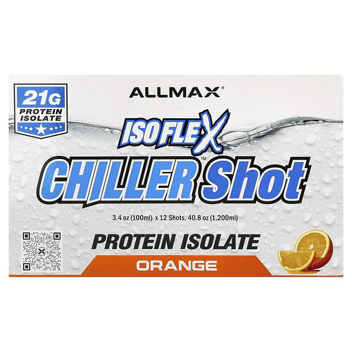 ALLMAX, Isoflex®, Chiller Shot™, Protein Isolate, Orange, 12 Shots, 3.4 oz (100 ml) Each