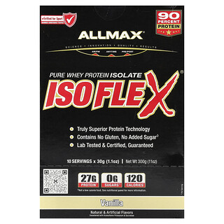 ALLMAX, ISOFLEX®, Pure Whey Protein Isolate, Vanilla, 10 Packs, 1.1 oz (30 g) Each