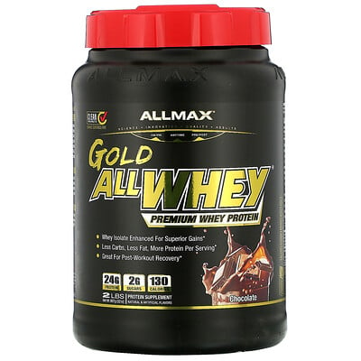 ALLMAX Nutrition AllWhey Gold, 100 % сывороточный белок + изолят сывороточного белка премиум-качества, со вкусом шоколада, 907 г (2 фунта)