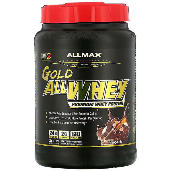 AllWhey Gold, 100 % protéines de lactosérum + isolat de protéines de lactosérum de qualité supérieure, chocolat, 907 g (2 lb)