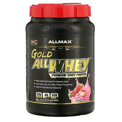 

ALLMAX Nutrition AllWhey Gold, 100% сывороточный белок премиум-качества, со вкусом клубники, 907 г (2 фунта)