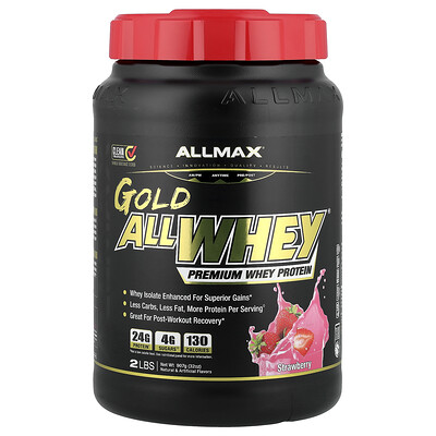 ALLMAX, Gold AllWhey®, Proteína de suero de leche prémium, Fresa, 907 g (2 lb)