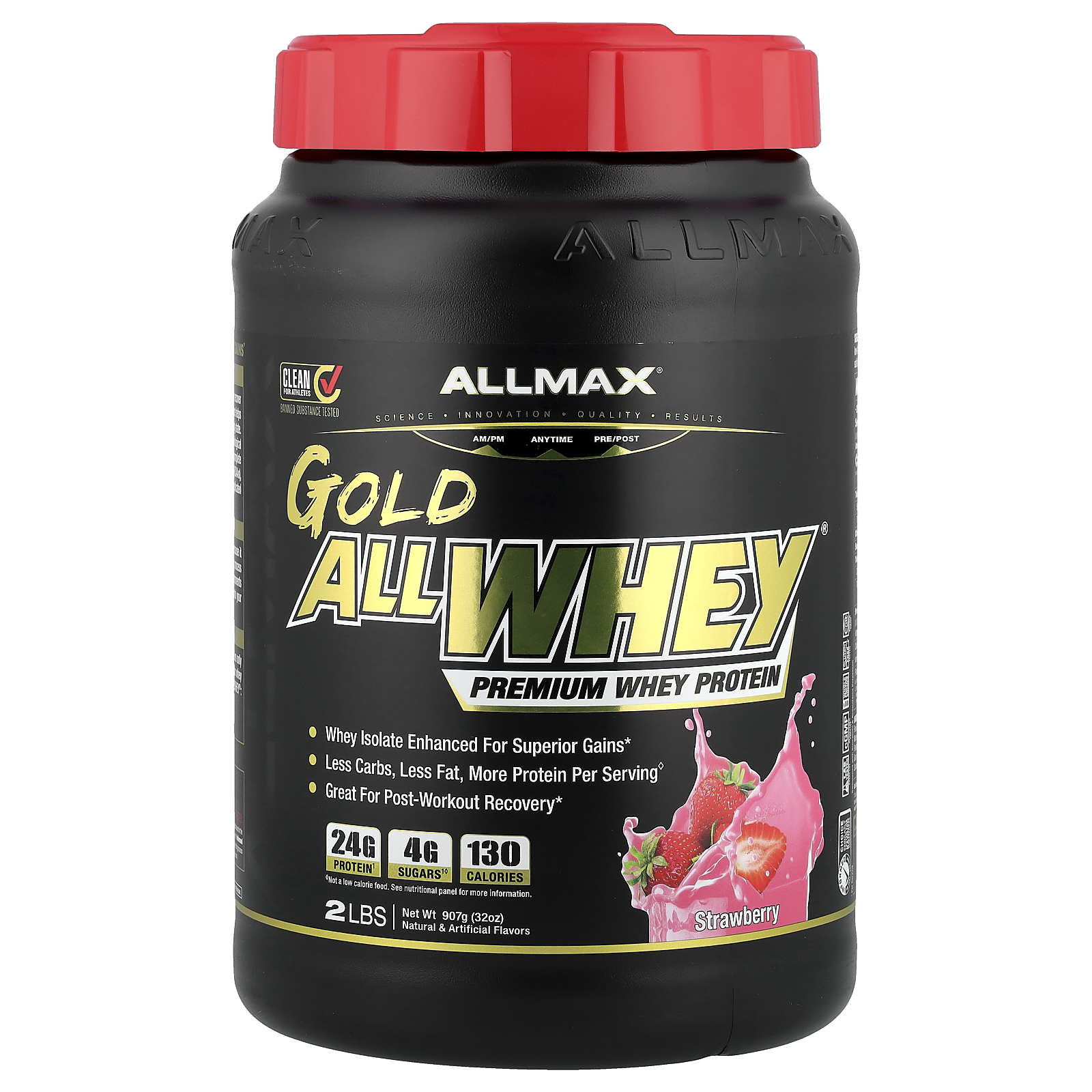 ALLMAX (올맥스), Gold AllWhey®, 프리미엄 유청 단백질, 딸기 맛, 907g(2lb)