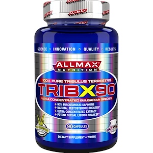 ALLMAX Nutrition, TribX90, 100%-ный трибулус террестрис, 2Х эффективность, 750 мг, 90 капсул