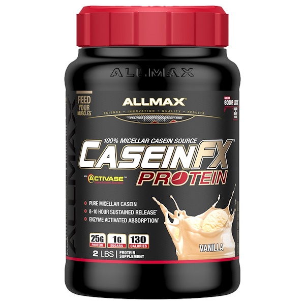ALLMAX Nutrition, CaseinFX, 100%-ный казеиновый мицеллярный протеин, ваниль, 907 г
