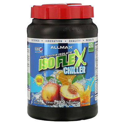 ALLMAX Nutrition Isoflex Chiller, сверхчистый 100%-ный изолят сывороточного протеина (фильтрация ИСП частицами, заряженными ионами), цитрусово-персиковое ощущение, 2 фунта (907 г)