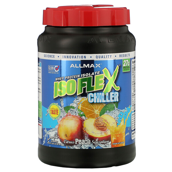 ALLMAX Nutrition, Isoflex Chiller, 100 % ultra-reines Molkenprotein-Isolat (WPI Ion-geladene Partikelfiltrierung), Zitrus Pfirsich Sensation, 2 lbs (907 g)