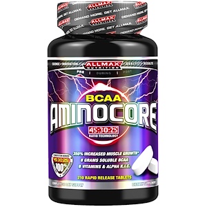 ALLMAX Nutrition, AMINOCORE, BCAA, 8G BCAAs, 100% Pure 45:30:25 Ratio, Gluten Free, 210 Rapid Release Tablets