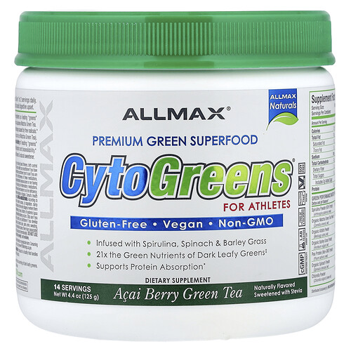 ALLMAX, CytoGreens®, Premium Green Superfood For Athletes, Acai Berry Green Tea, 4.4 oz (125 g)