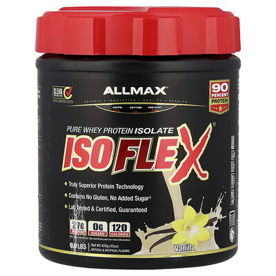 ALLMAX, Isoflex, 100 % aislado de proteína de suero de leche puro, Vainilla, 425 g (0,9 lb)
