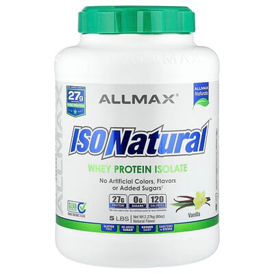 ALLMAX, ISONatural™, Aislado de Proteína de Suero, Vainilla, 5 lbs (2.27 kg)
