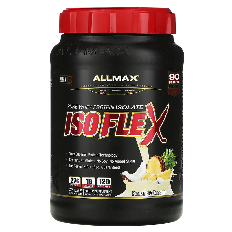 ALLMAX Nutrition、Isoflex、ピュア ホエイ プロテイン アイソレート (WPI イオン荷電粒子ろ過)、パイナップル ココナッツ、2 ポンド (907 g)