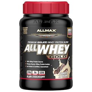 ALLMAX Nutrition, AllWhey Gold, 100%-ный сывороточный протеин + премиум-изолят сывороточного протеина, печенье и сливки, 2 фунта (907 г)