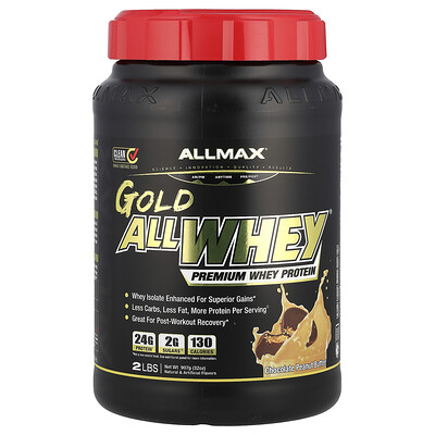 ALLMAX, GOLD ALLWHEY®, Proteína de suero de leche prémium, Chocolate y mantequilla de maní, 907 g (2 lb)