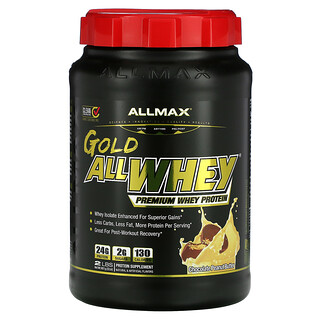 ALLMAX Nutrition, オールホエイゴールド、100％ホエイタンパク質+プレミアムホエイタンパク質アイソレート、チョコレートピーナッツバター、2ポンド (907 g)