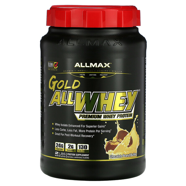 ALLMAX Nutrition, AllWhey Gold, 100 % proteína de suero de leche + aislado de proteína de suero de leche premium, chocolate y mantequilla de maní, 2 lb (907 g)