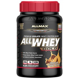 ALLMAX Nutrition, AllWhey Gold, 100% сывороточный протеин+ премиум-изолят сывороточного протеина, шоколад и арахисовое масло, 2 фунта (907 г)