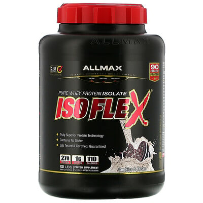 ALLMAX Nutrition Isoflex, 100% чистый изолят сывороточного белка (фильтрация ИСБ частицами, заряженными ионами), со вкусом печенья и сливок, 2,27 кг (5 фунтов)