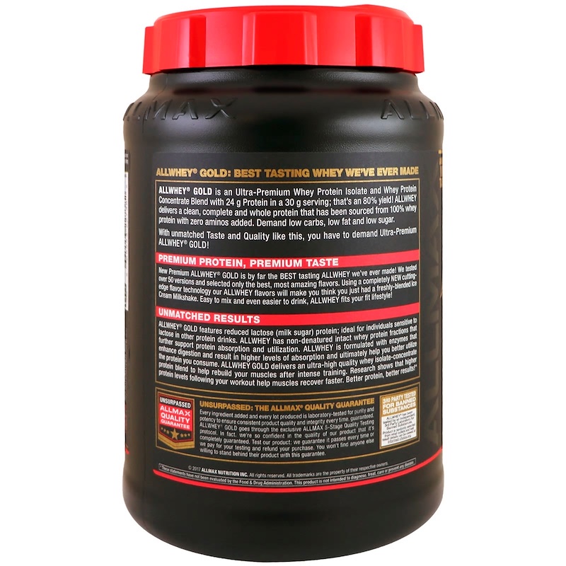 Allmax Nutrition Allwhey Gold 100 Whey Protein Premium Whey Protein Isolate Birthday Cake 0934