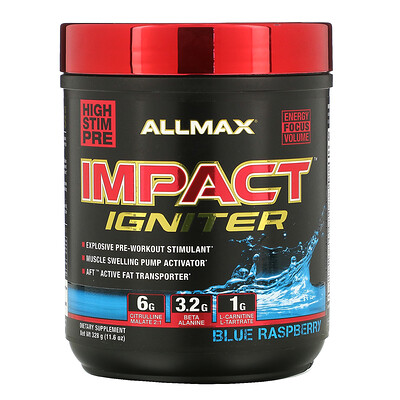 ALLMAX Nutrition Impact Igniter Pre-Workout, Blue Raspberry, 11.6 oz (328 g)