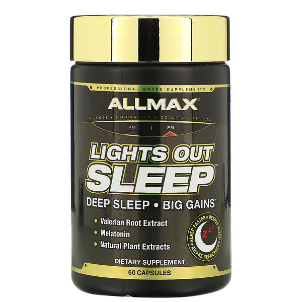 ALLMAX Nutrition‏, Lights Out Sleep، الميلاتونين + GABA + جذور الناردين المخزني، 60 كبسولة نباتية