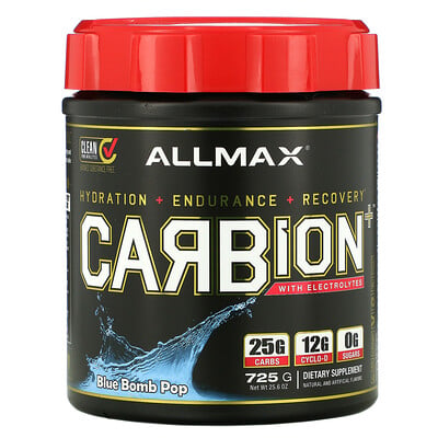 ALLMAX Nutrition CARBion+ with Electrolytes, Blue Bomb Pop, 25.6 oz (725 g)