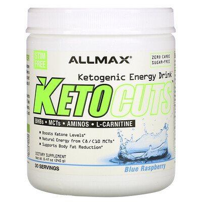 Купить ALLMAX Nutrition KetoCuts, Ketogenic Energy Drink, Blue Raspberry, 8.47 oz (240 g)