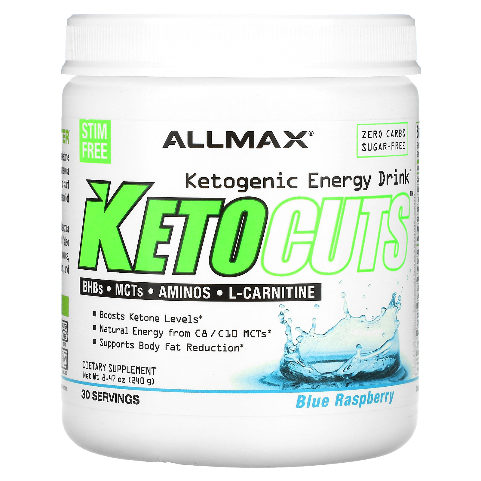 ALLMAX (올맥스), KetoCuts, 케토제닉 에너지 드링크, 블루 라즈베리, 240g(8.47oz) (판매가 중단된 상품)