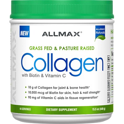 Купить ALLMAX Nutrition Экологически чистый коллаген с 10 000 мкг биотина + 90 мг витамина C, 440 г (15, 5 унции)