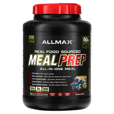 

ALLMAX, Real Food Sourced Meal Prep, All-in-One Meal, Blueberry Cobbler, 5.6 lbs (2.54 kg)