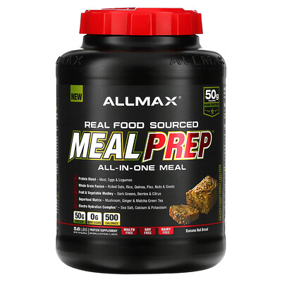 

ALLMAX, Real Food Sourced Meal Prep, All-in-One Meal, Banana Nut Bread, 5.6 lb (2.54 kg)