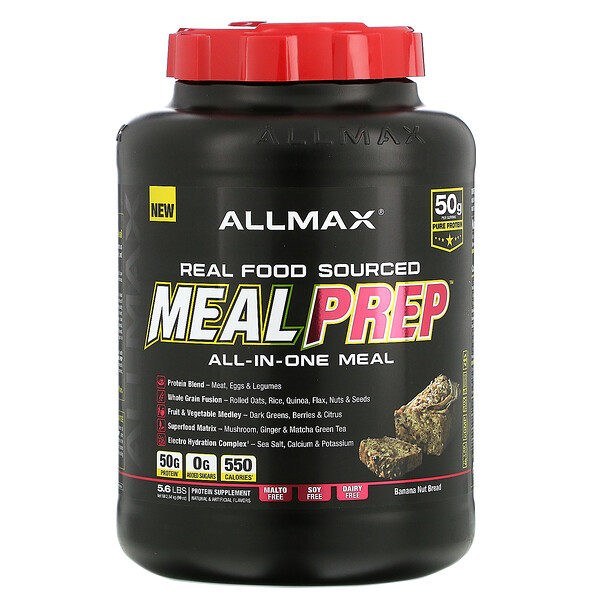 ALLMAX Nutrition‏, Meal Prep من مصادر غذاء طبيعية، وجبة شاملة، خبز الموز بالمكسرات، 5.6 رطل (2.54 كجم)