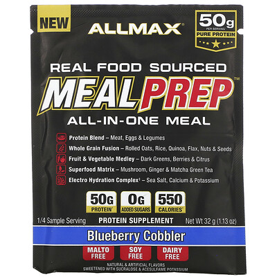 ALLMAX Nutrition Real Food Sourced Meal Prep, All-In-One Meal, Blueberry Cobbler, 1.13 oz (32 g)