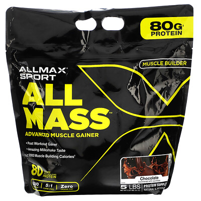 Купить ALLMAX Sport, All Mass, Advanced Muscle Gainer, Chocolate, 5 lbs, 2.27 kg (80 oz)