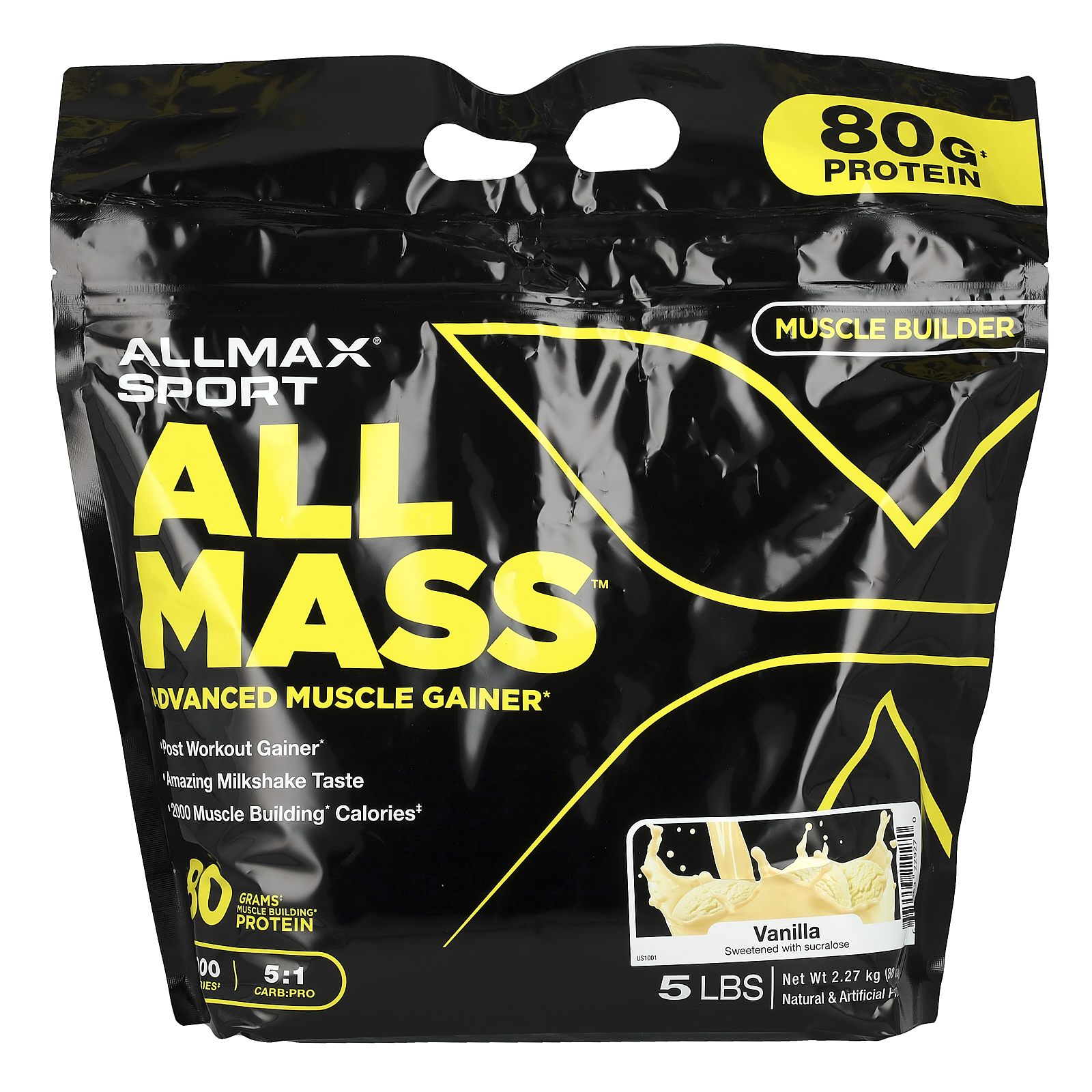 ALLMAX (올맥스), Sport, ALLMASS™, 어드밴스드 머슬 게이너, 바닐라, 2.27kg(5lbs)
