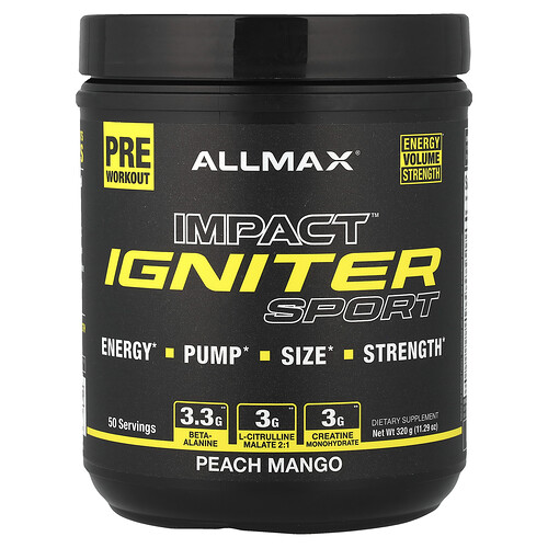 Allmax IMPACT™ IGNITER Sport, Pre-Workout, Peach Mango, 11.29 oz (320 g)