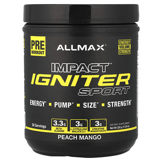 ALLMAX, IMPACT™ IGNITER Sport, przedtreningówka, brzoskwinia z mango, 320 g