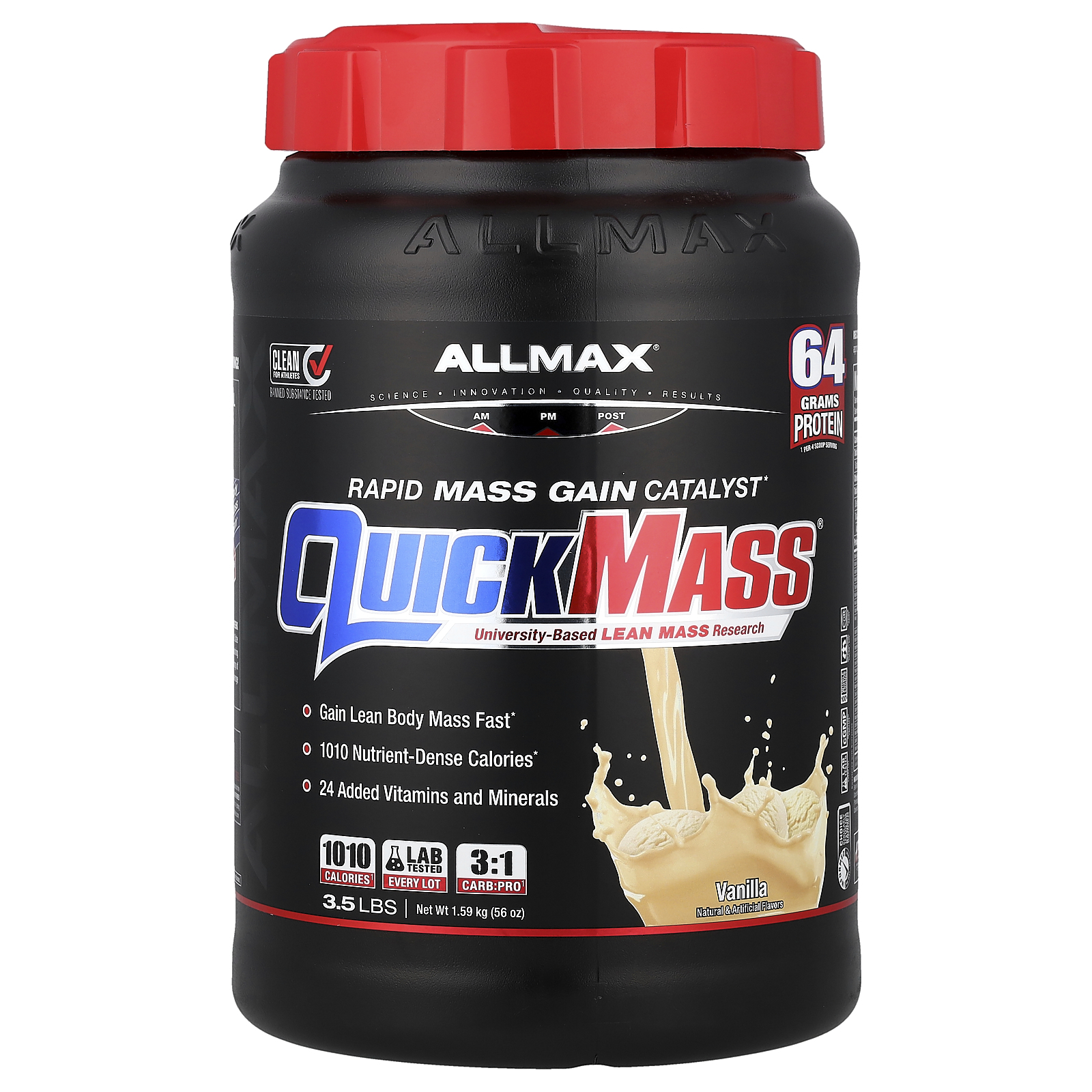 ALLMAX (올맥스), QuickMass®, 빠른 질량 증가 촉매, 바닐라, 1.59kg(3.5lbs)
