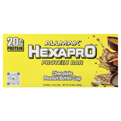 Allmax ALLMAX, Hexapro™, Protein Bar, Chocolate Peanut Butter Cup, 12 Bars, 1.9 oz (54 g) Each