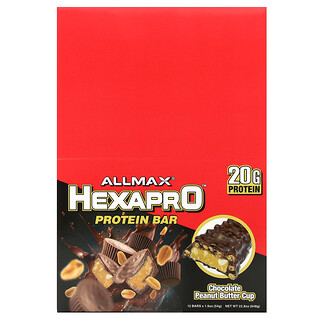 ALLMAX, Hexapro, barretta proteica, tazza di cioccolato e burro di arachidi, 12 barrette, 54 g ciascuna
