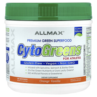 ALLMAX, CytoGreens®, Superalimento verde prémium para atletas, Naranja y vainilla, 315 g (11,11 oz)
