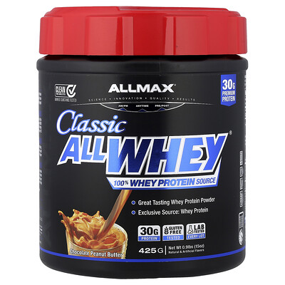 ALLMAX, CLASSIC ALLWEY®, 100 % fuente de proteína de suero de leche, Chocolate y mantequilla de maní, 425 g (0,9 lb)