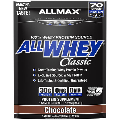 ALLMAX Nutrition AllWhey Classic, 100% сывороточный протеин, шоколад, 43 г
