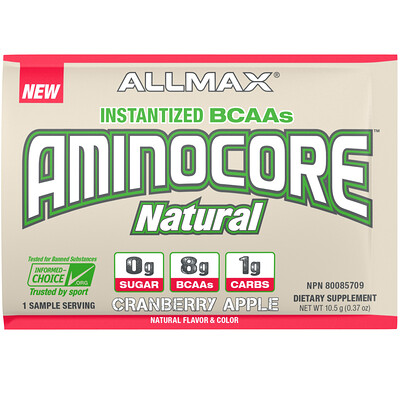ALLMAX Nutrition AMINOCORE Natural, Instantized BCAAs, Cranberry Apple, 10.5 g (0.37 oz)
