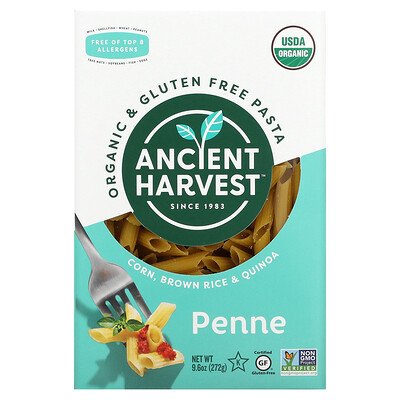 

Ancient Harvest Organic & Gluten Free Pasta, Penne, Corn, Brown Rice & Quinoa, 9.6 oz (272 g)