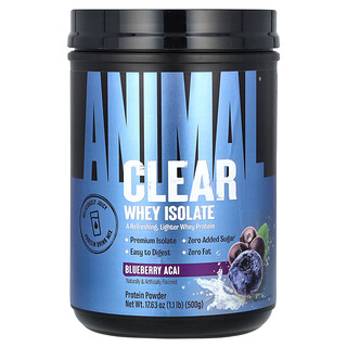 Animal, Clear, Aislado de suero de leche, Asaí azul, 500 g (1,1 lb)