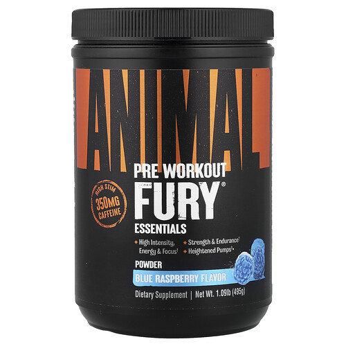 Animal, Fury Essentials, Pre Workout, vor dem Workout, blaue Himbeere, 495 g (1,09 lb.)