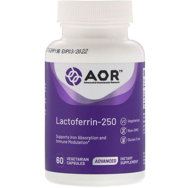 Advanced Orthomolecular Research AOR‏, Lactoferrin-250، 60 كبسولة نباتية