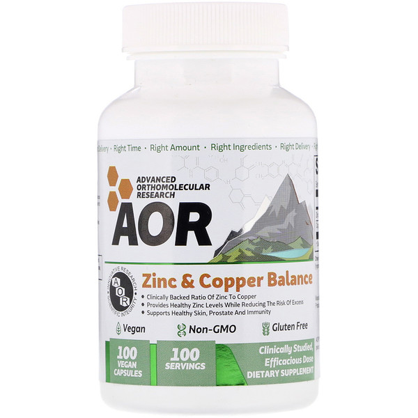 Advanced Orthomolecular Research AOR, Zinc & Copper Balance, 100 Vegan Capsules