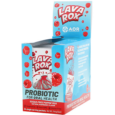 

Advanced Orthomolecular Research AOR Lava Rox, Probiotic for Oral Health, Natural Raspberry, 24 Packets, .2 oz (6 g) Each